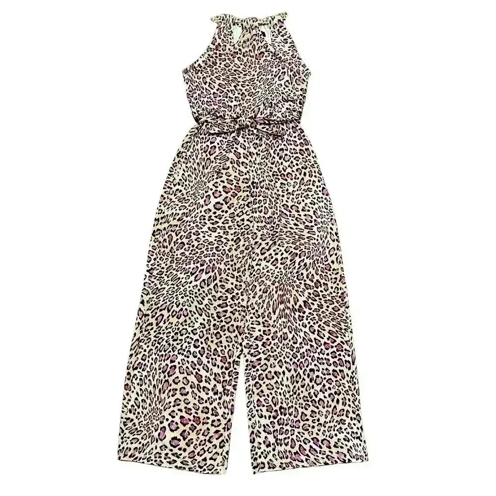 2/$12 Thalia Sodi Pantsuit XS Jumpsuit Pink Leopard Print Wide Leg Sleeveless